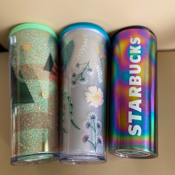 Starbucks Quetzal Bird Flowers Oil Slick & xmas Vinti Tumblers W/ lid. No straws - Picture 9 of 9